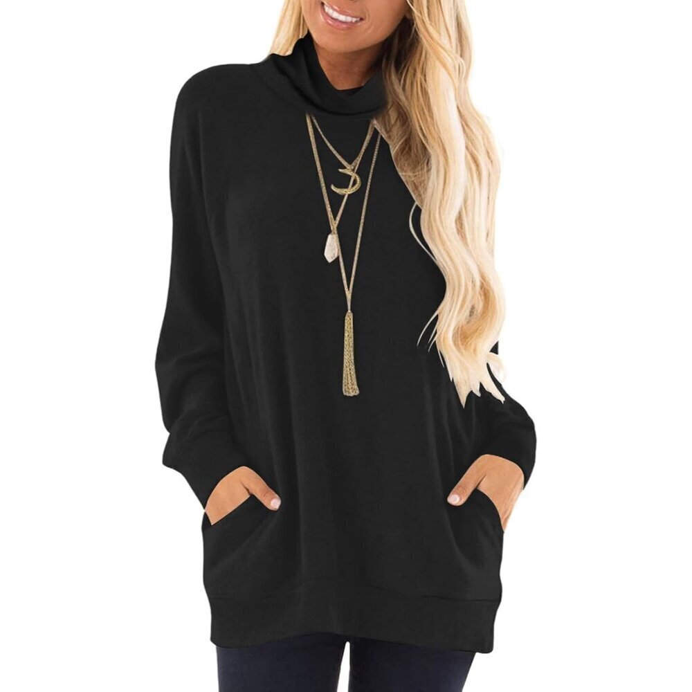 Women’s Turtleneck Sweater Long Sleeve Pockets Fall Winter Casual Top